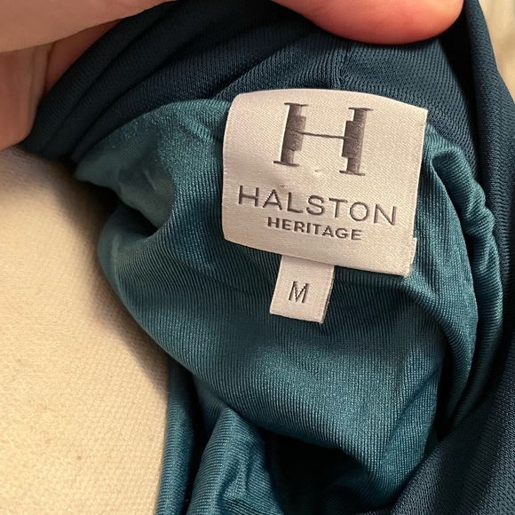 Halston Heritage Teal Off Shoulder Dress - Picture 2 of 11